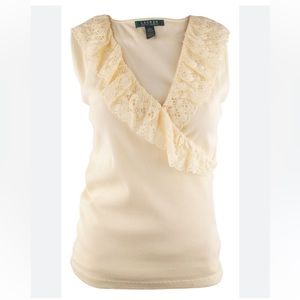 Ralph Lauren Women's Faux Wrap Lace Tank Top Shirt Size XS